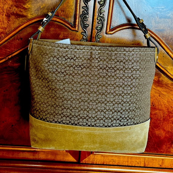 Coach suede, leather, and canvas Hobo  with silver accents in like new - Picture 2 of 14